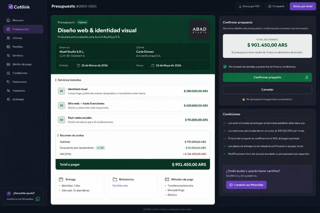 Captura de interfaz: Plataforma de presupuestos digitales