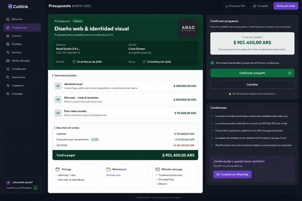 Plataforma de presupuestos digitales — referencia visual del proyecto