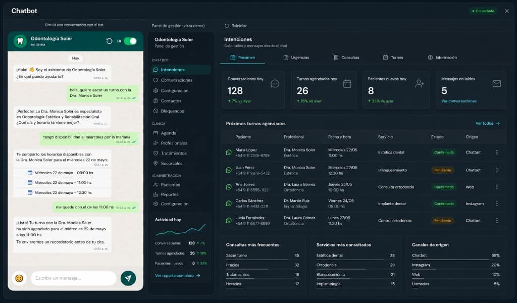 Bot de WhatsApp con IA y agenda online — referencia visual del proyecto