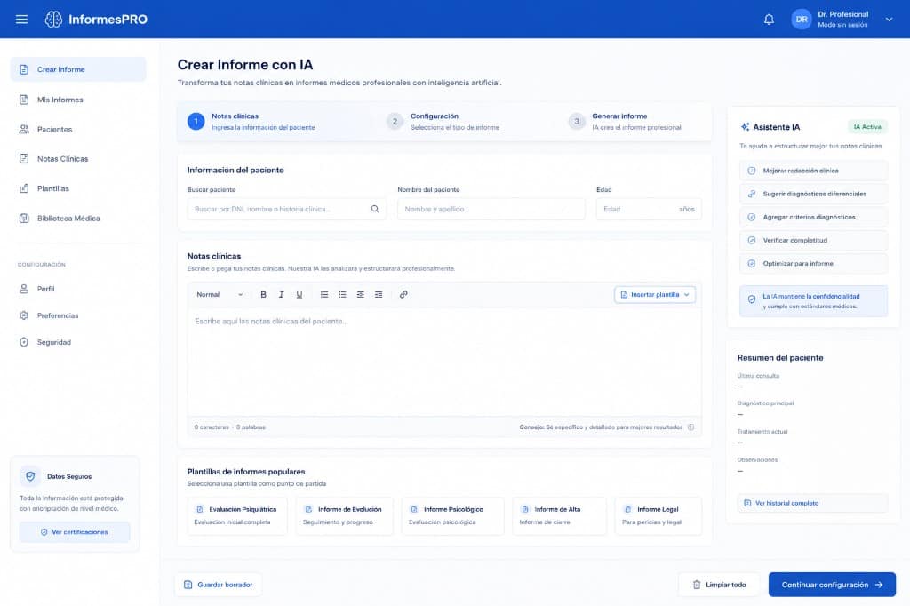 Plataforma de informes clínicos con IA — referencia visual del proyecto